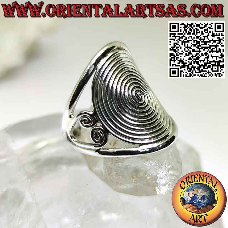Silberring mit großer dichter Spirale auf perforierter Halbmondfassung (verstellbar)