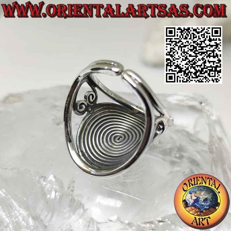 Anillo de plata con gran espiral densa en engaste de media luna perforada (ajustable)