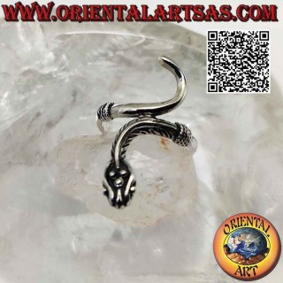 Anello in argento a forma di serpente "vipera" in movimento sinuoso e intreccio sulla coda