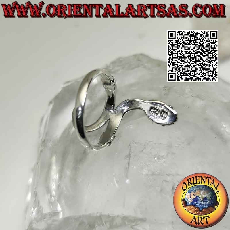Silver ring in the shape of a snake "viper" in sinuous movement and intertwining on the tail