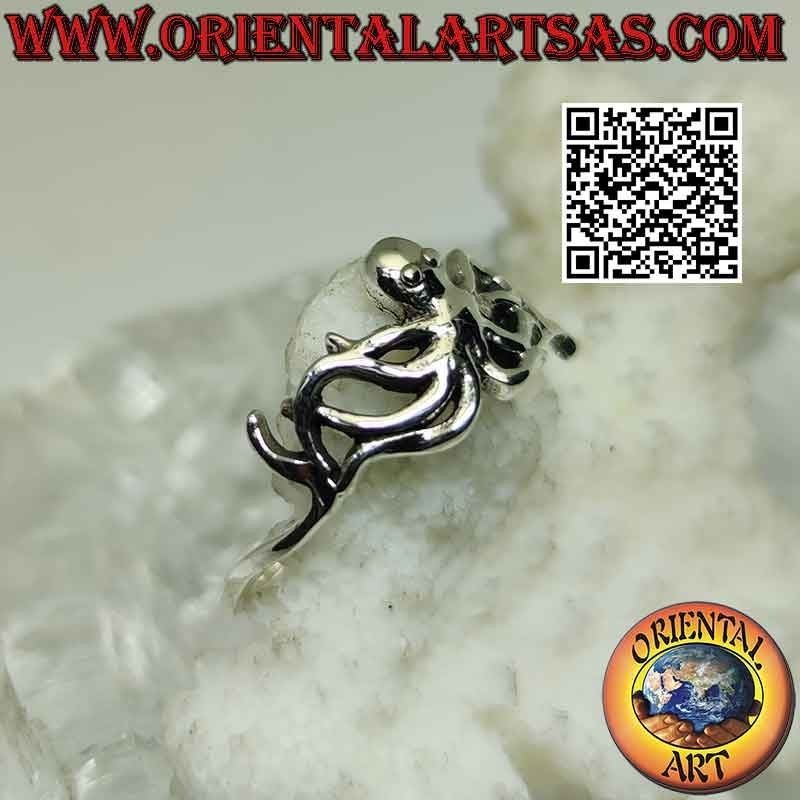 Anello in argento, il polpo (piovra) o octopus liscio (piccolo)