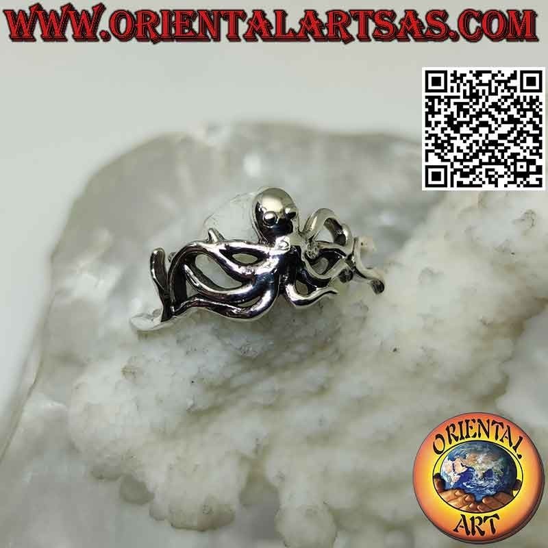 Anillo de plata, pulpo (pulpo) o pulpo liso (pequeño)