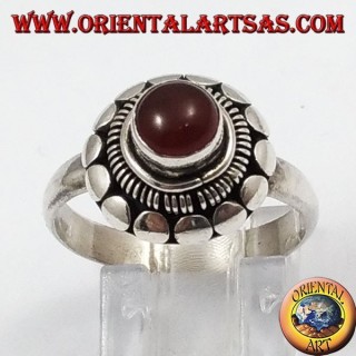 Anillo de plata con cornalina redonda natural