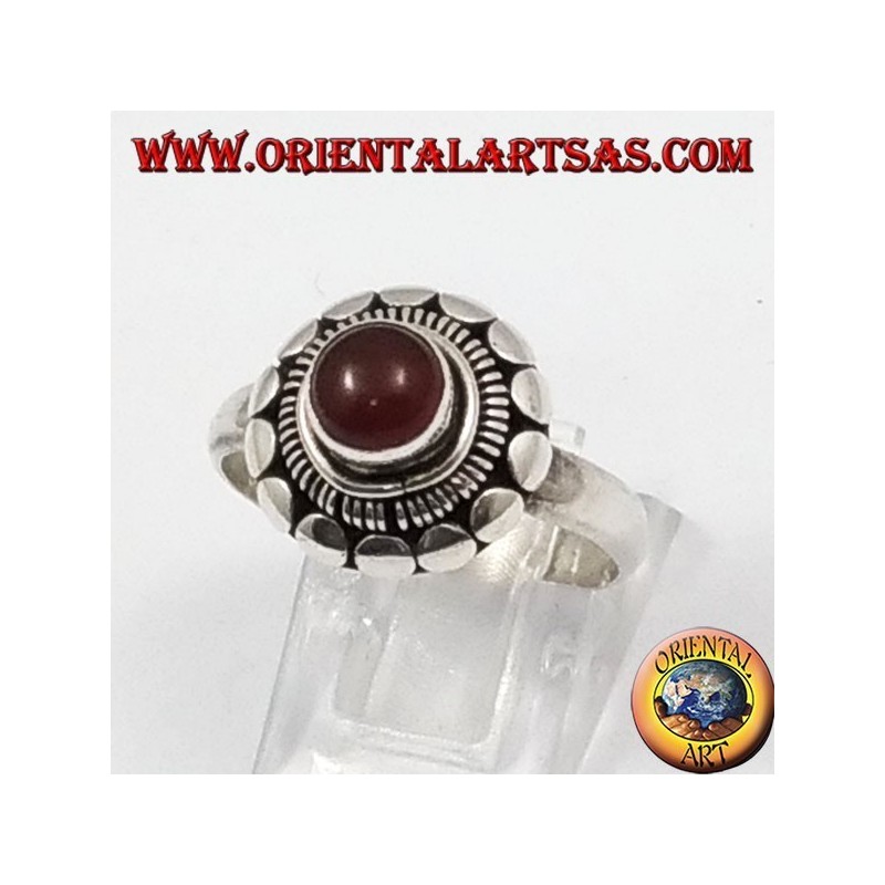 Silver ring with natural round carnelian