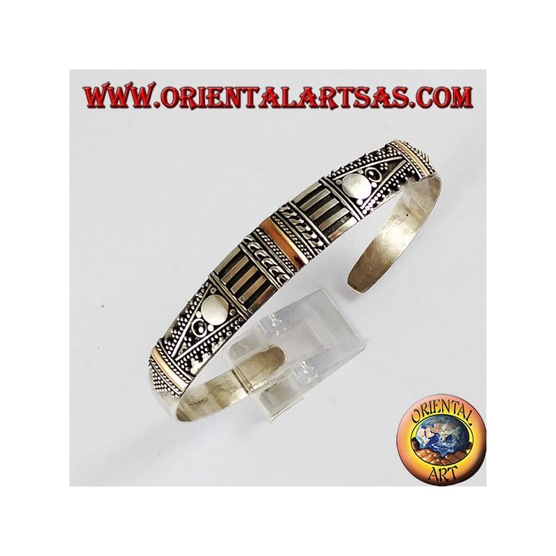 Pulsera de plata con hecho a mano tres placas de oro de 14K