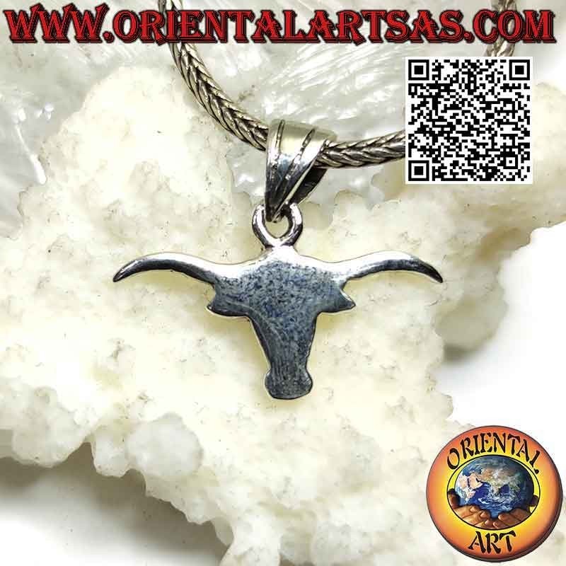 Colgante de plata con forma de cabeza de bisonte lisa y plana