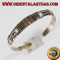 Silver bracelet with three plates 14K gold hand-made