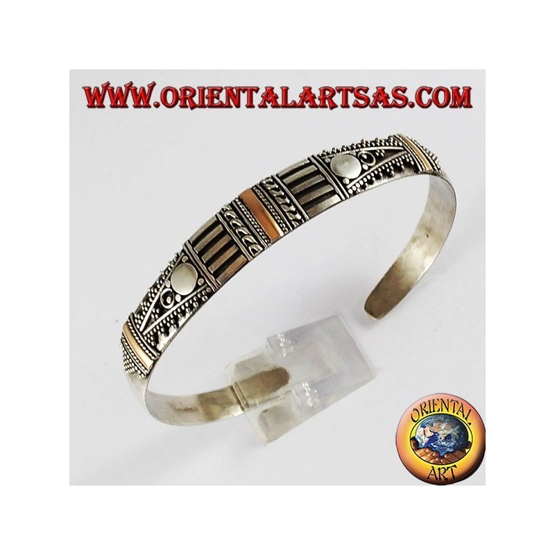 Silber-Armband mit drei Platten 14K Gold von Hand gemacht