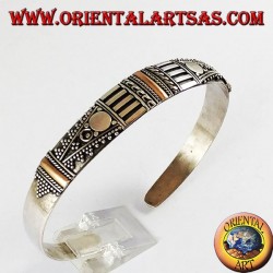Silver bracelet with three plates 14K gold hand-made