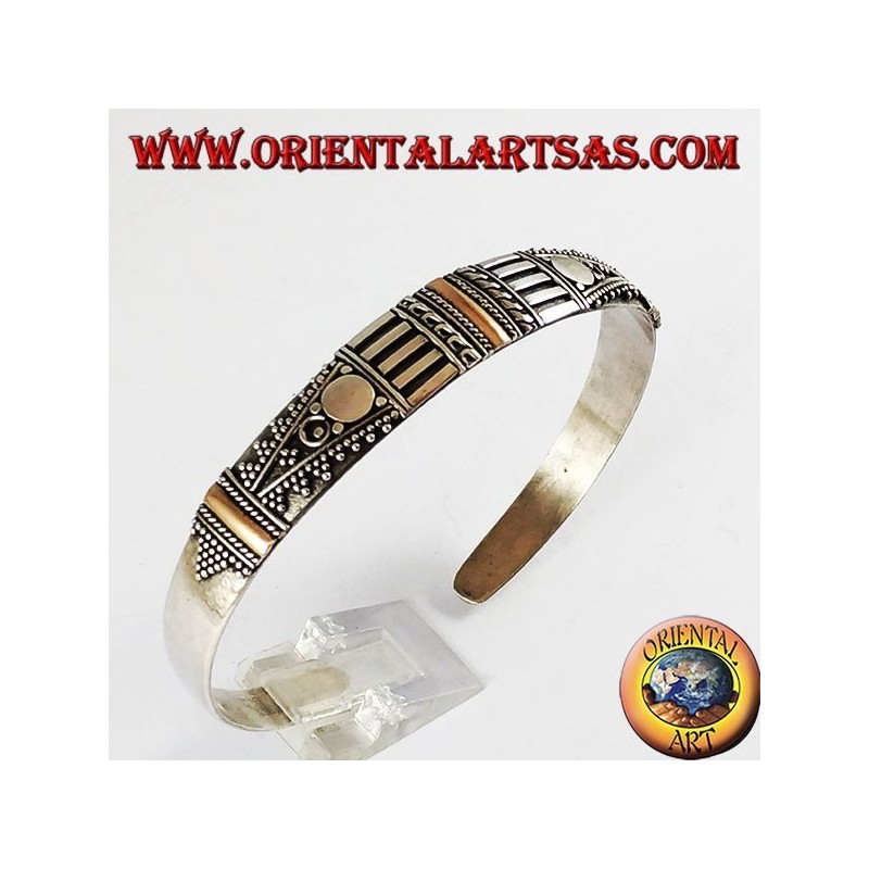 Bracelet en argent avec trois plaques en or 14K fait main