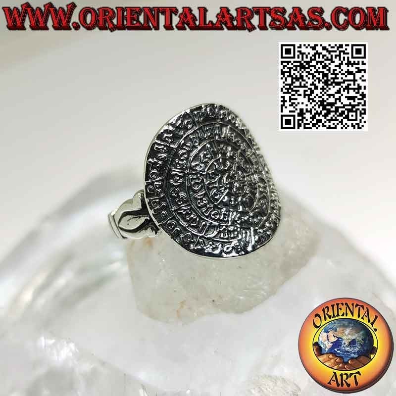 Anello in argento, "Il Disco di Festo" senza bordo con tridente sui lati