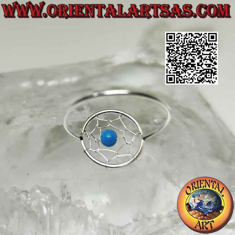 Anillo de plata con atrapasueños de 12 mm y bola turquesa