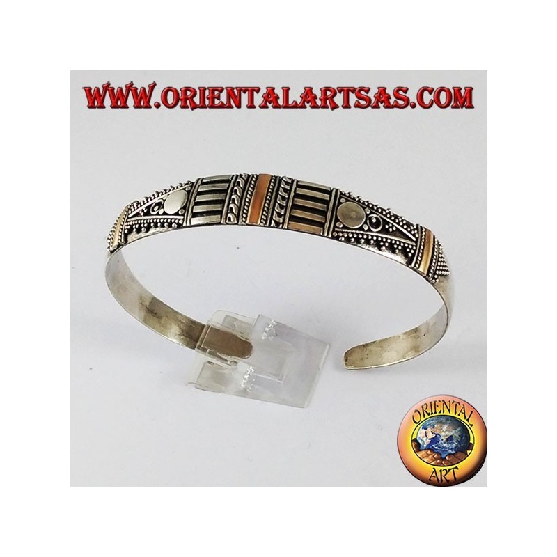 Silver bracelet with three plates 14K gold hand-made