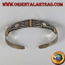 Silver bracelet with three plates 14K gold hand-made
