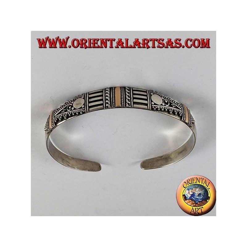 Silver bracelet with three plates 14K gold hand-made