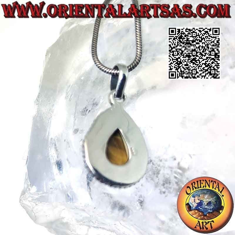 Silberanhänger mit Cabochon-Tropfen-Tigerauge, umgeben von verschlungenen und glatten Mikrokugeln
