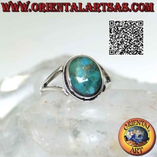 Anillo de plata con turquesa natural de Arizona ovalada con borde liso y dos ganchos