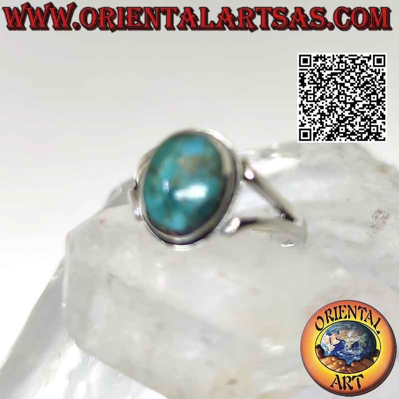 Bague en argent avec turquoise d'Arizona naturelle ovale avec bord lisse et deux crochets