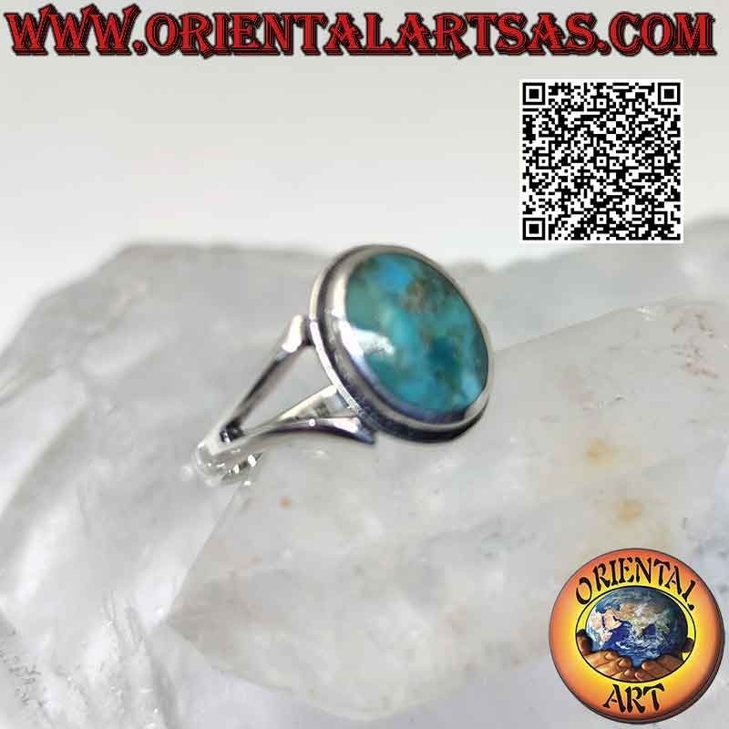Silver ring with natural Arizona turquoise oval with smooth and two hooked edge