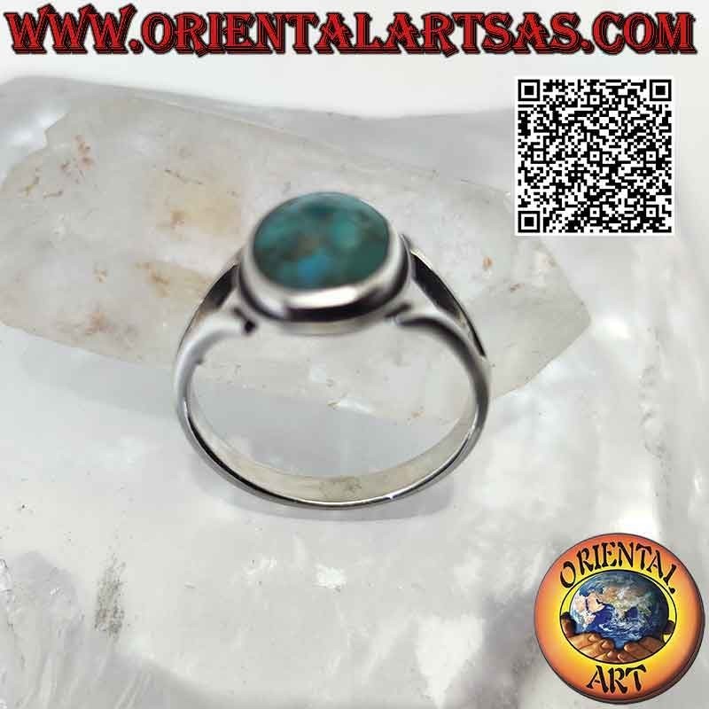 Anillo de plata con turquesa natural de Arizona ovalada con borde liso y dos ganchos