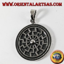 Pendentif argent soleil roue solaire noir, grand