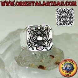 Smooth silver ring with the Coat of Arms of the United States of America (white headed eagle or bald eagle) in relief