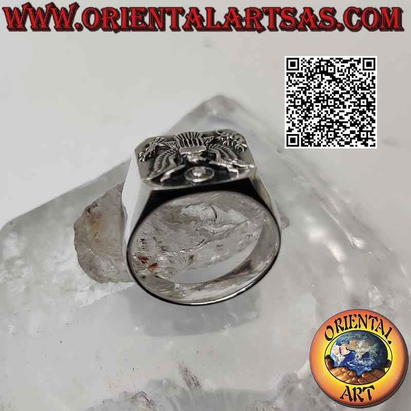 Anello in argento liscio con Stemma degli Stati Uniti d'America (aquila testa bianca o aquila calva) in rilievo