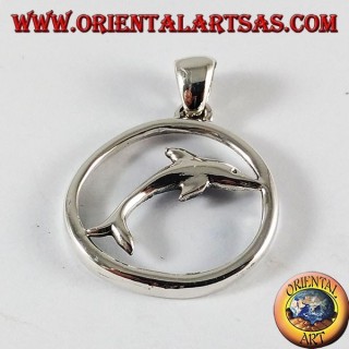 Silver Pendant dolphin jump in the circle