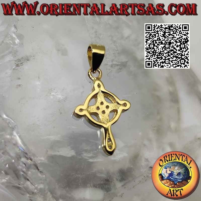 Silver pendant, simple and smooth Celtic cross with round zircons (gold plated)