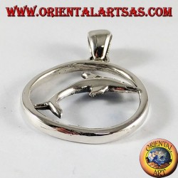 Silver Pendant dolphin jump in the circle