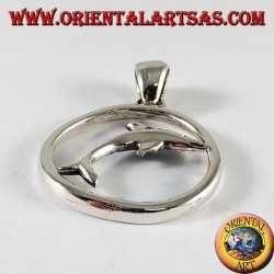 Silver Pendant dolphin jump in the circle