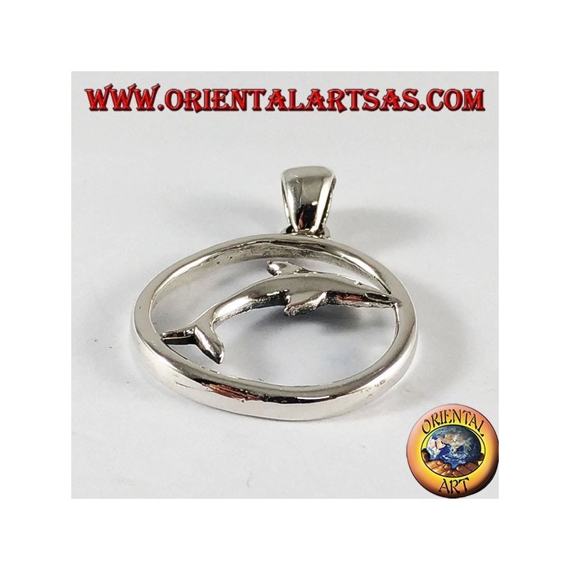 saut argent dauphin pendentif en cercle