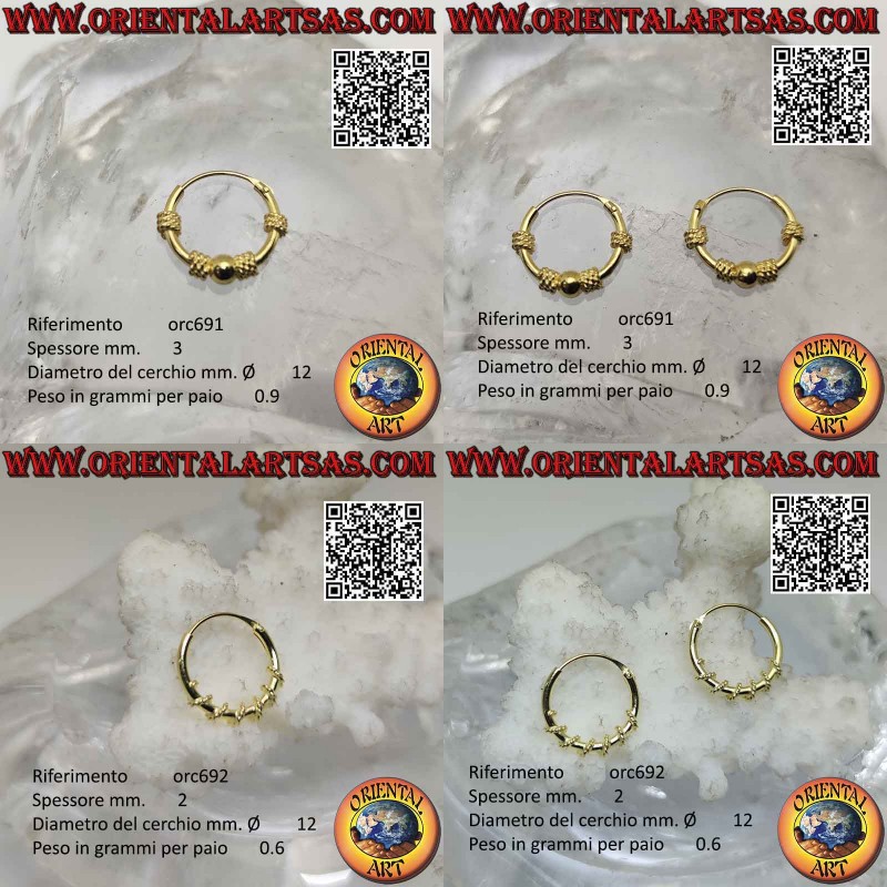 925 ‰ Silberohrring, vergoldeter gearbeiteter Kreis, 12 mm