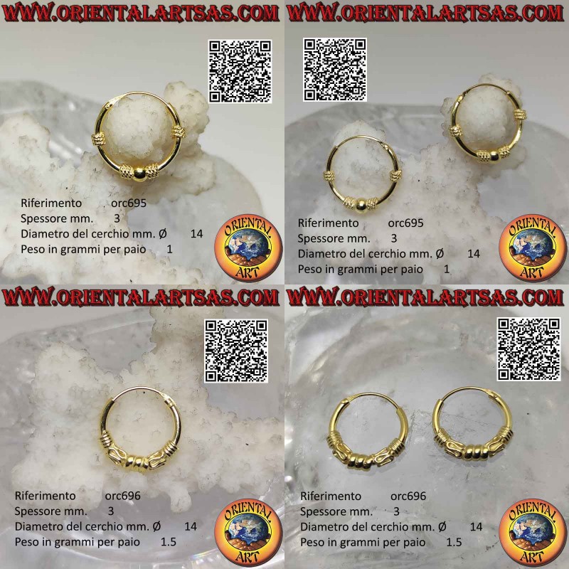 925 ‰ silver earring, gold plated worked circle, 14 mm