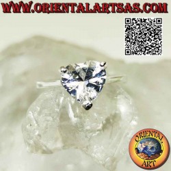 Rhodium-plated silver ring with raised white heart-set zircon and underlying opening