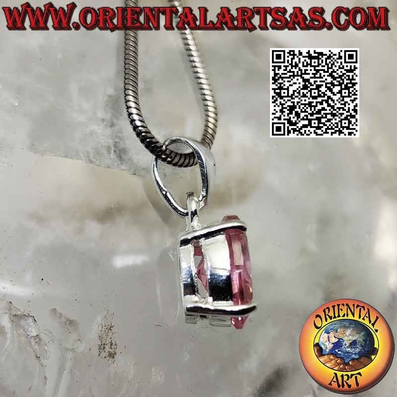 Silberanhänger mit oval facettiertem Zirkon in französischem Rosa in einer glatten Doppelfassung