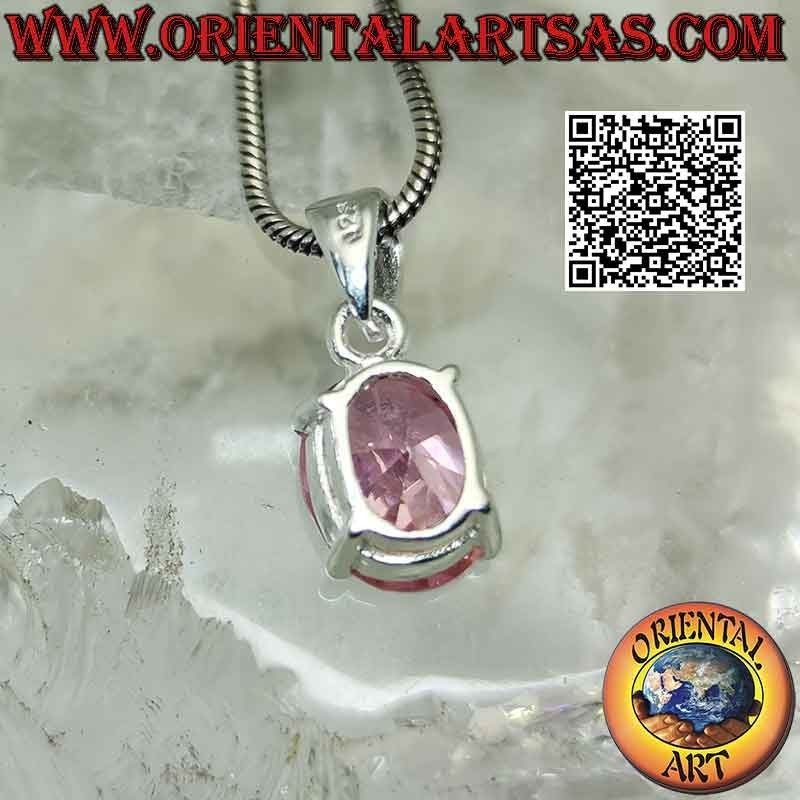 Silberanhänger mit oval facettiertem Zirkon in französischem Rosa in einer glatten Doppelfassung