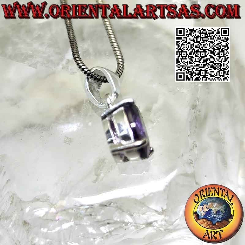 Silver pendant with oval faceted synthetic amethyst set on double smooth setting