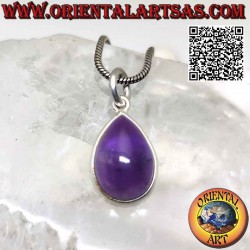 Tumbled drop natural amethyst pendant with smooth 925 ‰ silver edge and hook only