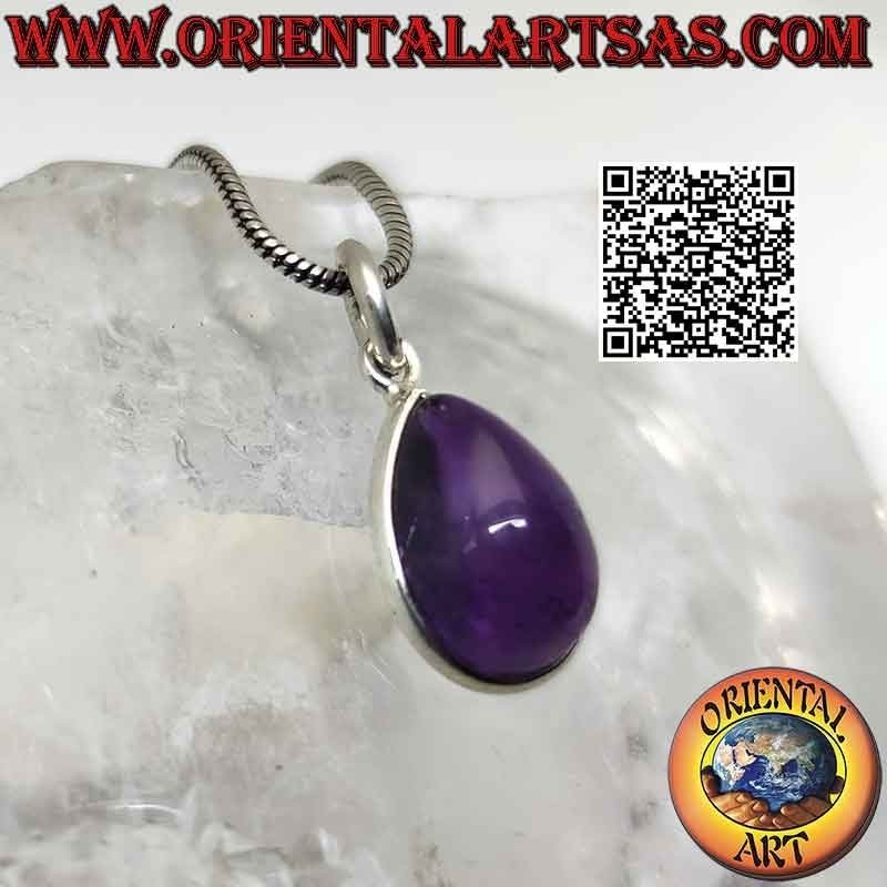Colgante gota abatible de amatista natural con filo de plata 925 ‰ liso y solo gancho