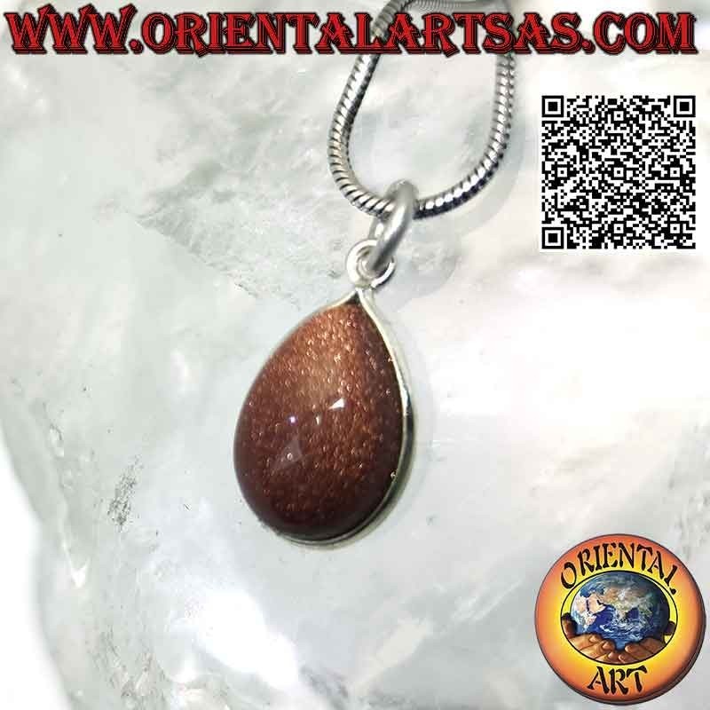 Colgante de piedra del sol natural en gota abatida con un solo canto y gancho en plata 925 ‰ lisa