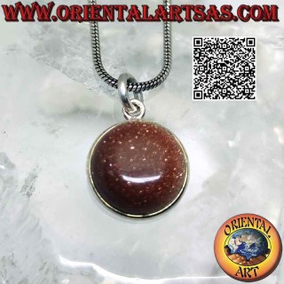 Pendentif pierre de soleil naturelle ronde roulée avec seule tranche et crochet en argent 925‰ lisse
