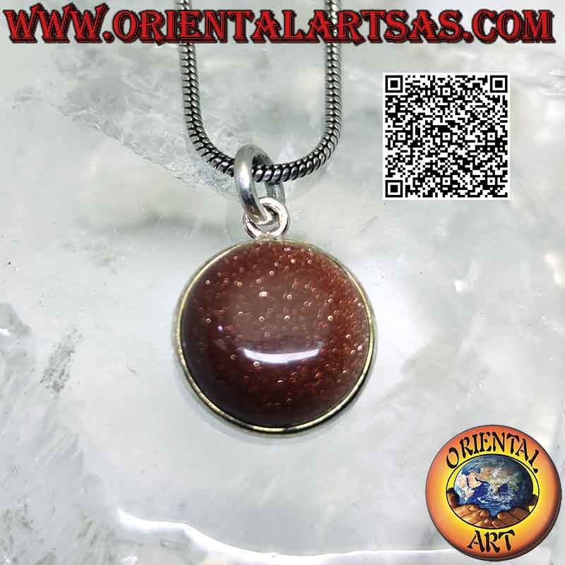 Natural round tumbled sunstone pendant with only edge and hook in smooth 925 ‰ silver