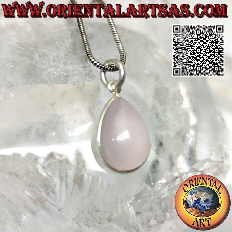 Tumbled drop natural rose quartz pendant with smooth 925 ‰ silver edge and hook only
