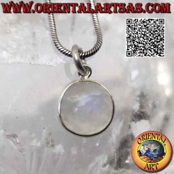Tumbled natural round rainbow moonstone pendant with smooth 925 ‰ silver edge only and hook