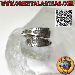 Bague double anneau en argent Karen avec plume gravée (réglable)