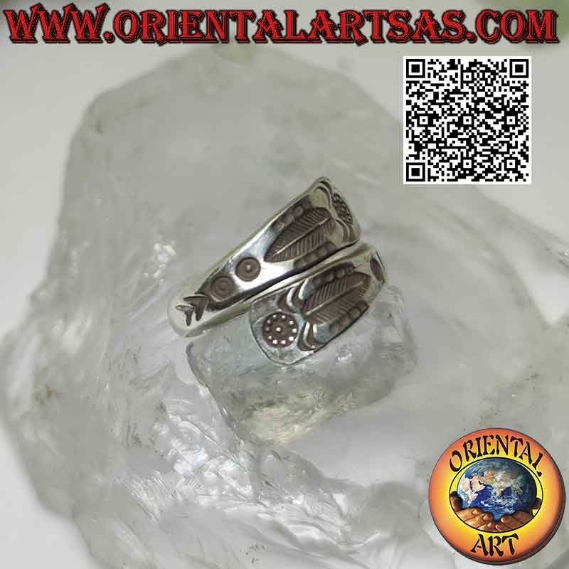 Karen Doppelbandring aus Silber mit gravierter Feder (verstellbar)