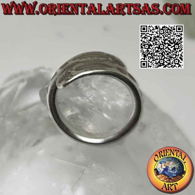 Bague double anneau en argent Karen avec plume gravée (réglable)