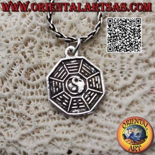 Ciondolo in argento, medaglietta "bagua" o "pakua" (gli otto numeri con yin yang)