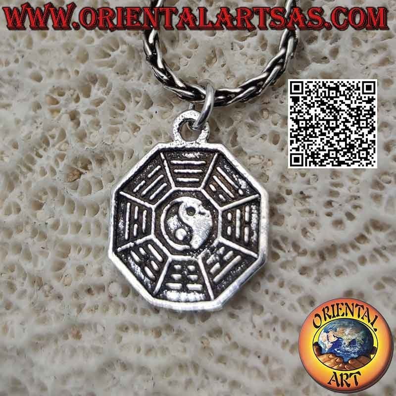 Ciondolo in argento, medaglietta "bagua" o "pakua" (gli otto numeri con yin yang)